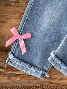 Baby Girl Cartoon Print Round Neck Long Sleeve Warm Sweatshirt And Denim Long Pants - Pink - View 6