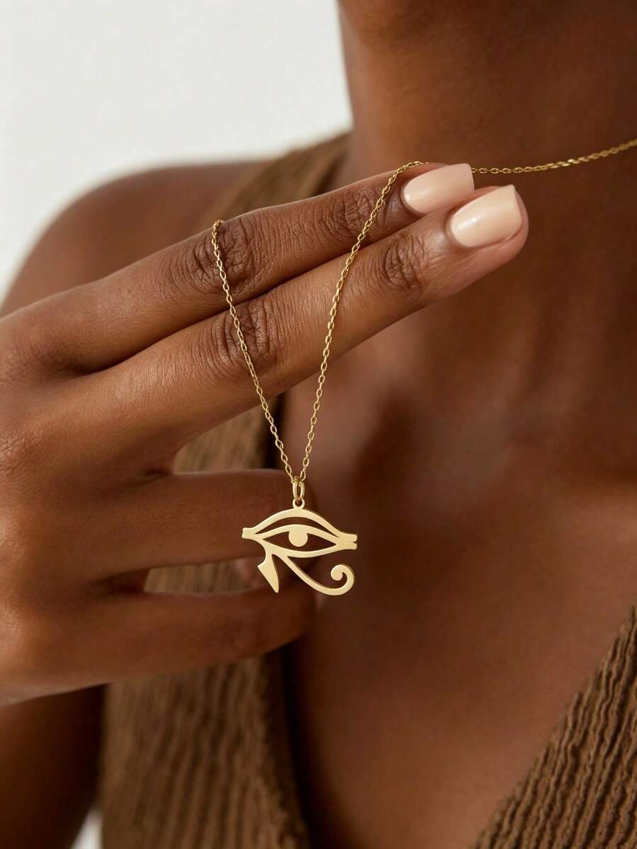 Gold Ankh Cross Necklace, Egyptian Style Jewelry, Gold Horus Eye Pendant, Spiritual Protection Necklace, Faith Symbol Gift For Women - Gold - View 1