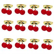 8/12pcs Red Cherry Napkin Rings, Napkin Holders, Napkin Cloth Storage Decoration, Tableware, Home Tabletop Decor, Suitable For Holiday Restaurant Banquet Table Setting Decoration - Red - View 12