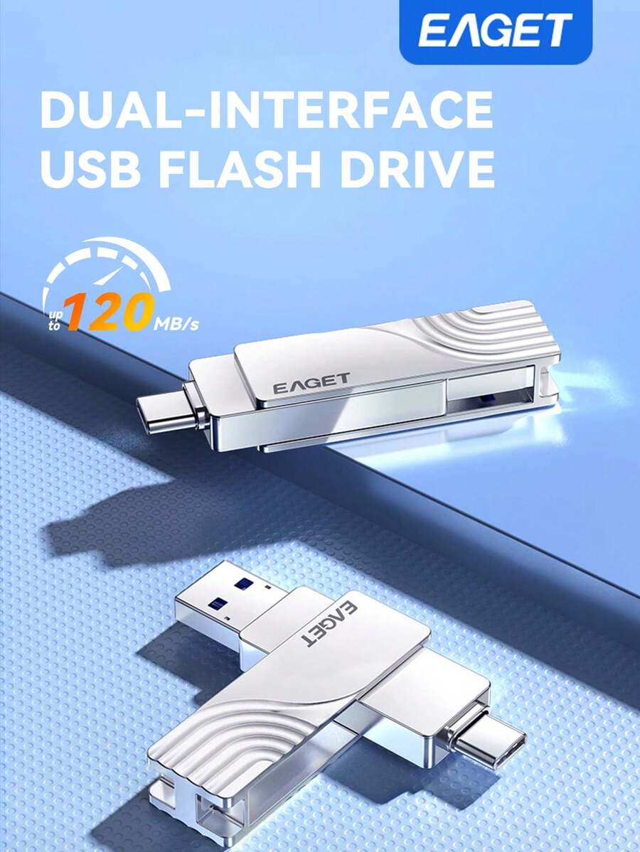 High‑Speed USB3.2 Type‑C Flash Drive EAGET 360 Degree Rotatable Metal OTG Pen Drive Up To 120MB/S For Mobile Phone Desktop Notebook