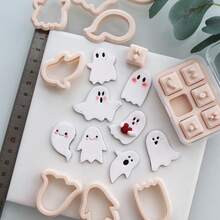 Halloween Ghost With Expression Polymer Clay Cutters | Halloween Cutters | Clay Earring Cutters, Polymer Clay Cutters For Jewelry Making - Beige - View 2