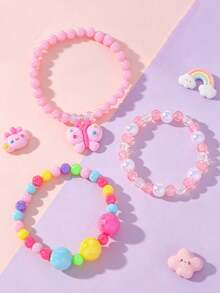 3pcs/Set Kids Cute Butterfly Flower Beaded Bracelet Set, Suitable For Holiday Parties, School Activities, Daily Wear - one-size - View 1