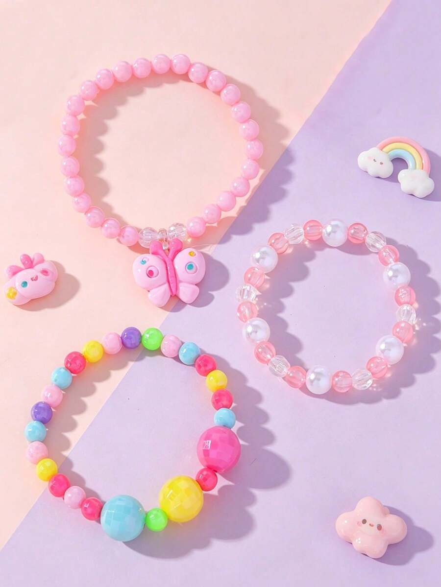 3pcs/Set Kids Cute Butterfly Flower Beaded Bracelet Set, Suitable For Holiday Parties, School Activities, Daily Wear - one-size - View 1