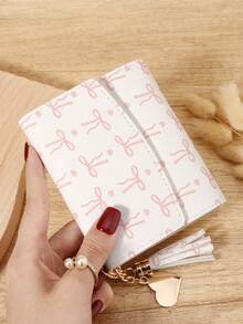 Fashion Bow Printed Women's Short Wallet, Portable Metal Heart-Shaped Tassel Decoration Three Fold Wallet, Suitable For Outdoor And Travel - Pink - View 10