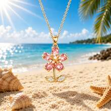 1pc Stainless Steel Chain Zirconia Flower Pendant Necklace, Fashion Jewelry Gift Accessory For Women - Style a - View 7