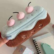 1pc New Cute Cherry Cake Plush Pencil Case, INS Style Girly Large Capacity Makeup Bag, New Semester Student Stationery Pencil Sto, First Day Of School - Multicolor - View 17