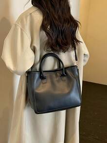 Elegant High-End Textured Tote Bag, 2026 Autumn/Winter New Arrival, Minimalist Personalized Design, Versatile Shoulder Bag - Black - View 8