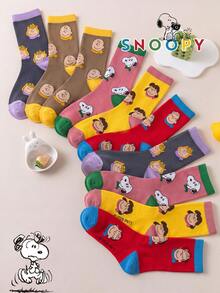1/5/10 đôi tất nam Snoopy họa tiết hoạt hình cún con kẻ sọc, tất cổ trung, quà tặng Giáng Sinh mùa Thu/Đông - Nhiều màu - Xem 12