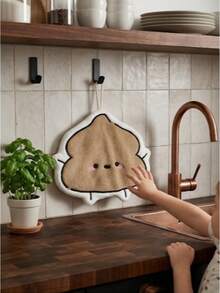 1pc Creative Poop & Toilet Paper Hanging Hand Towel, Soft Coral Fleece Absorbent Cartoon Hand Towel With Hanging Ring, Cute Japanese Style Kitchen Cloth & Bathroom Decor, Fun Practical Home Kitchen Housewarming Gift - Multiple Styles and Colors - View 8