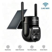 szsinocam 1pc Black 2K Dual Lens Solar Powered PTZ Outdoor Camera, 2.4G WiFi, 6000mAh Battery, Dual View Monitoring, Rotatable, Two-Way Audio, PIR Motion Alert, Full Color Night Vision, IP66 Wireless Camera - Black - View 10