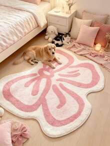 1pc Pink & White Bow Pattern Doormat, Decorative Carpet, Bedroom Decor, Small Rug, Carpet, Home Decor, Living Room Carpet, Small Living Room Rug, Bedroom Rug, Living Room Home Decor, Outdoor Rug, Washable Carpet - Multicolor - View 3