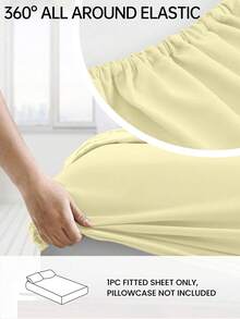 HONEYMOON 1pc Solid Color Soft Fitted Sheet, 100% Polyester Fabric, Lightweight Cloud-Like Touch Bedding Mattress Cover, Fits 9-12 Inch Deep Mattress, Soft Breathable Machine Washable, Shrink-Resistant, Fade-Resistant, All Season, Different Sizes Suitable For Home And Dorm, Back To School Dorm Essential, Light Yellow - Light Yellow - View 2