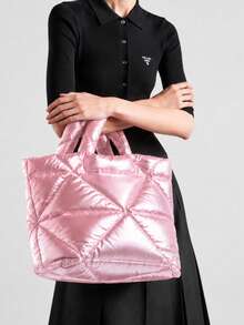 Tas Tote Bahu Wanita, Motif Quilted Berlian, Kain Nilon, Tali Lebar & Bukaan Atas, Kapasitas Besar, Minimalis untuk Kerja, Perjalanan, Belanja, Musim Gugur/Dingin - MultiWarna - View 10