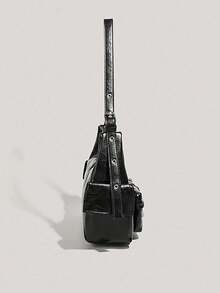 Shoulder Bag With Exquisite Pendant Decoration, Multi-Pocket Partition Design, Zipper Closure For Enhanced Convenience. Casual Style, Underarm Bag Silhouette, Can Be Carried On Shoulder, Balances Storage Capacity, Suitable For Daily Outings, Dates And Other Occasions, Easily Creating A Personalized Outfit Vibe - Black - View 8