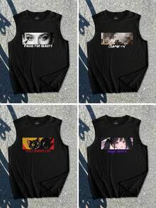 Men's Vest, Personalized Customization, Thin,Soft,Polyester,Custom Patterns/Names/Slogans,Work Clothes/Valentine's Day/Birthday/Anniversary Gifts - Black - View 2