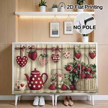 1pc Sweet Strawberry Decor Pattern Cabinet Curtain & Home Decor, Rod Pocket Curtain, Machine Washable Polyester Material, Featuring Strawberry Basket And Heart Pattern, Polyester Material, Perfect Choice For Laundry Room And Kitchen Storage Shelf Decoration Gift, Suitable For Kitchen, Living Room, Game Room - Multi-Size Dust-Proof Curtain, Kitchen Theme Decor Kitchen Valve, Suitable For Use As Short Cabinet Curtain Table Skirt, Kitchen Curtain - Multicolor - View 10