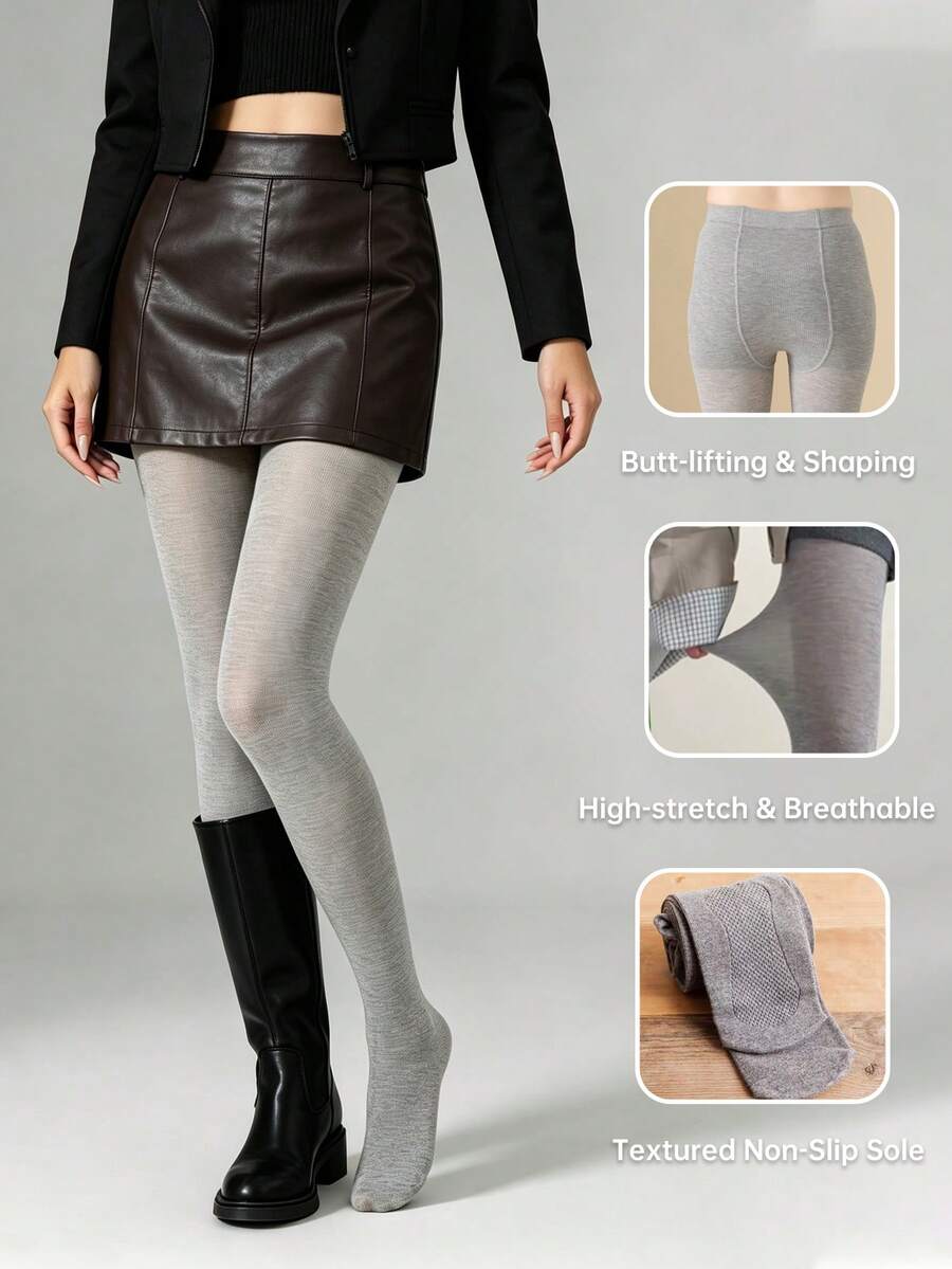1 Pair Women's Micro-Textured High Waist Slimming Thin Tights, Soft Skin-Friendly Matte Full-Foot Stockings, Simple Commute Versatile - Multicolor - View 1
