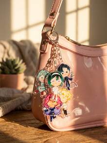 6pcs Alien Stage Anime Themed Acrylic Keychains, Featuring Chibi Cookie Style Members And Stage Instrument Designs, Fashionable Bag Charms, Suitable For Back To School, Gift For K-Pop Fans, Exquisite Collection, All Season - Multicolor - View 2