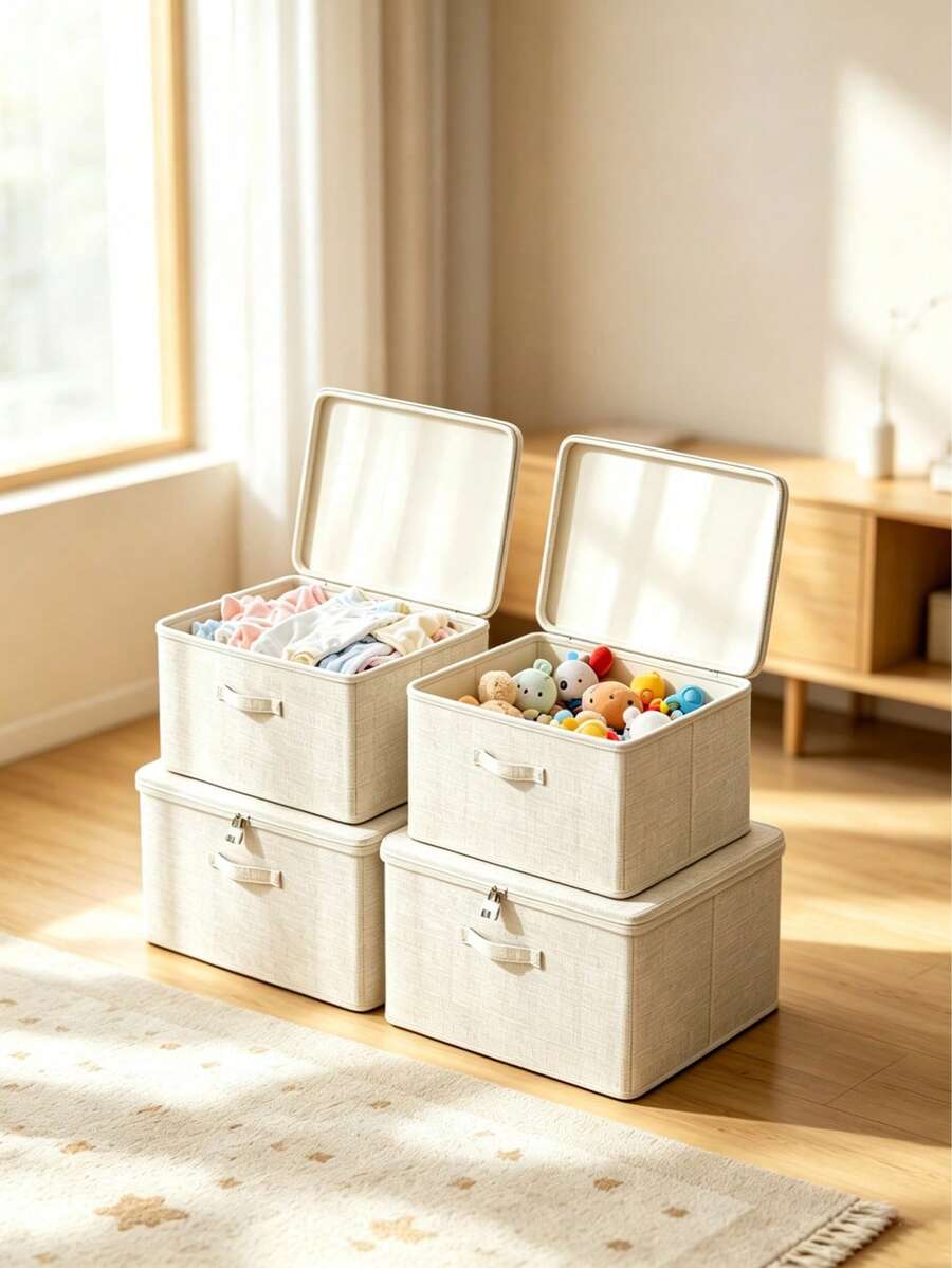 1pc Large Capacity Foldable Clothes Storage Box With Lid, Moisture-Proof Wardrobe Organizer, Children's Toys And Daily Necessities Storage - Multicolor - View 1
