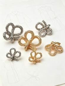 6pcs French Textured Woven Bow Metal Buckle, Gold & Silver Dual Color Detachable Decorative Buckle For Trench Coat, Cardigan, Sweater, DIY Accessories - Multicolor - View 2