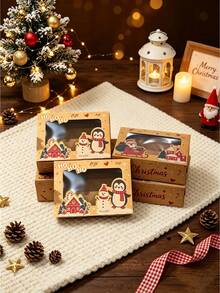 2pcs/5pcs/10pcs Brown Christmas Window Gift Boxes, Cute Snowman Penguin Santa Claus Boxes, Suitable For Holiday Snacks, Cookies And Candies, Perfect For Christmas Party Favors - View 5
