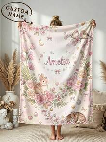 1pc Customized Name Blanket, Personalized Bed Blanket, Dinosaur Personalized Blanket, Can Print Name, Personalized Blanket, Cute Blanket, Comfortable Blanket, Home Gift, Birthday Gift, Christmas Gift, Personalized Gift, Gift For Son/Daughter, Gift For Friend - Style 1 - View 1