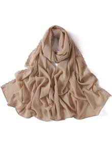 1pc New Fashion Multi-Color Chiffon Embroidered Lace Headscarf With Wavy Floral Embroidery And Hemmed Edge, Long Shawl Scarf - Multicolor - View 3