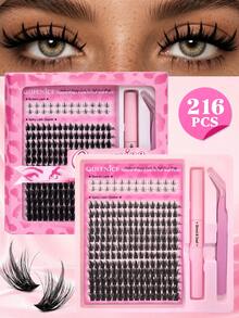 Queenice 2-In-1 DIY Eyelash Extension Kit With Spiky Lash Clusters & Bottom Lashes, Wispy Soft Fluffy Manga Style False Eyelashes Set, Lightweight Reusable Individual Lashes With Applicator Tool, Beginner-Friendly Salon Quality Eye Makeup Kit, Pink Gift Box - Black - View 1