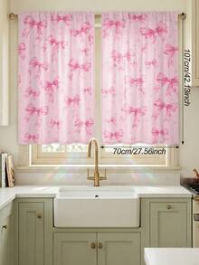 2pcs Pink Bow Print Curtains, Rod Pocket Polyester Bedroom Curtains, Sweet Romantic Home Decor, Living Room Bay Window Curtains, Room Soft Furnishing Textile - Multicolor - View 17