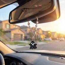 1pc Cute Halloween Ghost Alloy Painted Pendant Car Interior Rearview Mirror High-End Car Decoration Accessory - A - View 7