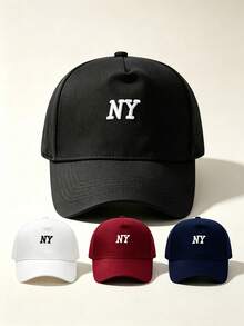 1pc NY Letter Embroidered Baseball Cap Structured Hard Crown Adjustable Cotton Casual Sports Sun Hat For Men Women - Multicolor - View 2