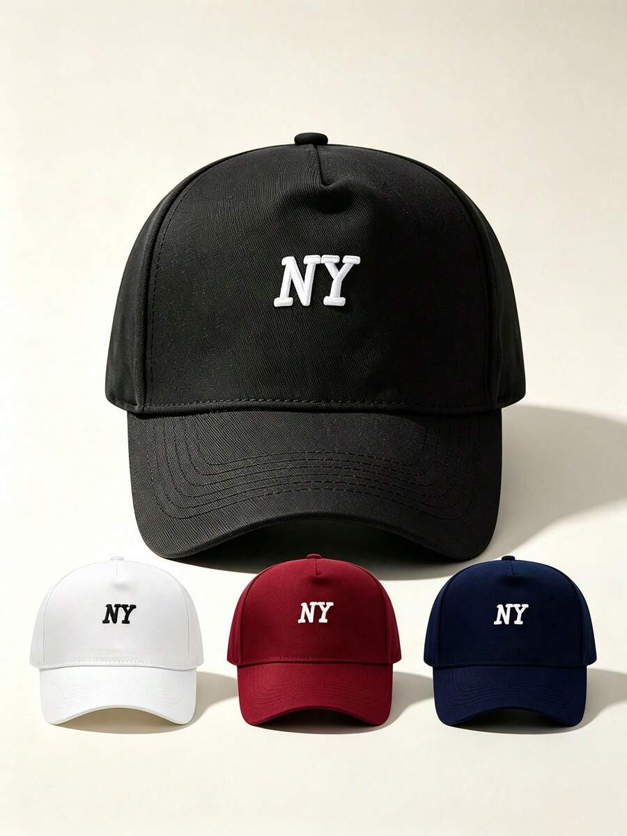 1pc NY Letter Embroidered Baseball Cap Structured Hard Crown Adjustable Cotton Casual Sports Sun Hat For Men Women