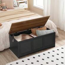 Storage Bench, 39.3" Retro Wooden Storage Chest, Wooden Storage Trunk, Toy Chest With Lift Top, Multifunctional Entryway Organizer, For Entryway, Livi - Black Walnut - View 4