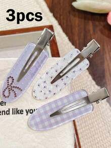 6pcs/3pcs Plaid Heart Rhinestone Hair Clips, Cute No-Crease Bangs Side Hair Clips, Sweet Women's Daily Hairstyle Decoration Hair Accessories Set (No Card Packaging) - Multicolor - View 8