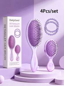 4 PCS Marble Pattern Dual-Use (Dry/Wet) Fluffy Non-Tangling Smooth Hair Comb For Ladies, Massage Comb With Air Cushion, Hairbrush Set, 2 Bracelets - Multicolor - View 12
