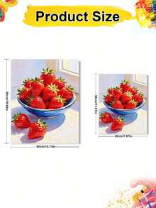 1pc Oil Painting By Numbers Kit, Strawberry DIY Art & Craft, Home Wall Decor, Canvas Oil Painting Decoration, Holiday Gift Includes Paintbrushes And Paints. - Sets - View 4