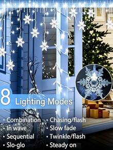 5.5M/9M Solar Ice Column Snowflake String Light, 97LED/160LED, 8 Flashing Modes, Outdoor Waterproof Fairy Light, Solar Curtain Light, Suitable For Gardens,Eaves,Weddings,Camping,Autumn,Home,Parties,Windows,Pavilions,Walls,Christmas,Holiday Decoration - Solar Powered Ice Column Snowflake Lamp - View 4