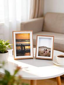 1pc Dual-Color Wood Grain Photo Frame, Desktop & Wall-Mounted Dual-Use Picture Frame, Rustic Home Memory Photo Display Frame, Bedroom Living Room Apartment Dorm Aesthetic Home Decor, Housewarming Birthday Gift - Brown - View 11
