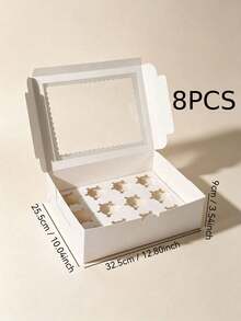 8/4/3pcs/1PC Paper Candy & Cookie Box With Window, 12-Cup Muffin Box, Large Candy & Cookie Box, Suitable For Birthday, Wedding, Valentine's Day Gift Packaging - White - View 11