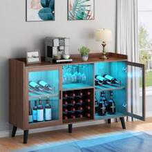 Armario de Bar de Vinos con Luz LED Gabinete de Licor - Marrón - Ver 7
