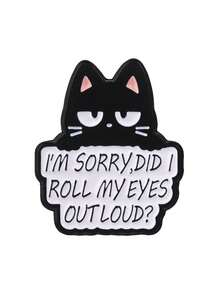 1pc Black Cat Enamel Brooch With Humorous Slogan, Cartoon Kitten Metal Pin, Suitable For Backpack, Jacket, Clothing Decoration - Multicolor - View 13