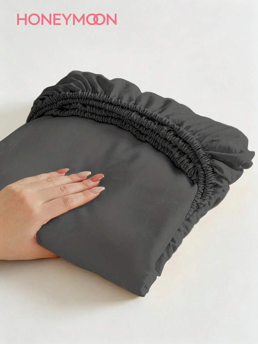 HONEYMOON 1pc Soft Comfortable Solid Color Fitted Sheet, Bed Cover Protector, Lightweight Breathable, 9.84 Inch/25cm Deep Pocket, Machine Washable, Fits All Bed Sizes, Suitable For Dorms And Guest Rooms (Pillowcase Not Included), Back To School Dorm Essentials, Bedding, Dark Gray - Dark Grey - View 1