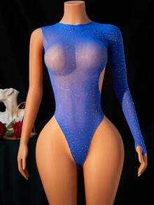 Conjunto de lencería / Disfraz de juego de roles, Cubre-bikini, Body de red elástica, Body de lencería de red para mujeres y niñas Bikini - Azul - Ver 1