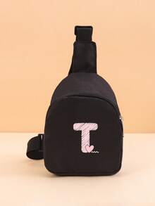 1PC Toddler Crossbody Chest Bag, Printed With A-Z Letters And Pink Heart Pattern, With Adjustable Shoulder Strap And Zipper, Suitable For Toddler Casual Daily Use, Can Be Given As A Gift - Black - View 21