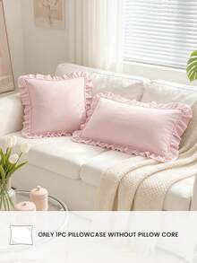 1pc Romantic French Ruffle Quilted Envelope Pillowcase (No Filling), Fashionable Romantic Decorative Throw Pillow Cover, Suitable For Bedroom/Dorm/Sofa/Bench, Gift For Lovers And Friends, Machine Washable - Baby Pink - View 2