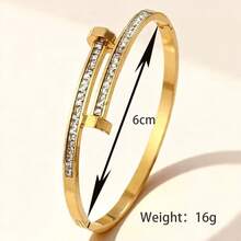 1pc Elegant Fashion Stainless Steel Nail-Shaped Full Rhinestone Bracelet, Women's Exquisite Bangle - Gold - View 4