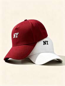1pc NY Letter Embroidered Baseball Cap Structured Hard Crown Adjustable Cotton Casual Sports Sun Hat For Men Women - Multicolor - View 5