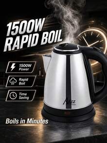 Ketel Listrik Stainless Steel 2L, Ketel Nirkabel 1500W dengan Daya Mendidih Cepat, Mati Otomatis dan Perlindungan Anti Kering, Alas Berputar 360°, Ketel Air Minum Harian untuk Rumah, Dapur, dan Kantor - Perak - View 5