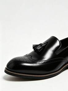 Salkin 复古设计师男士流苏便士乐福鞋，优雅绅士社交真皮鞋，柔软舒适的套脚休闲正装鞋，适合商务、派对、婚礼等多种场合，适合春秋季穿着，尺码偏小，建议选购大一码。 - 黑色 - 查看 4