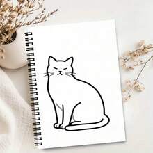 1pc A5 Spiral Notebook With Lazy Cat Line Drawing Pattern, Minimalist Ins Style Student Writing Notebook, School Supplies, Office Note-Taking Essential, Back To School Must-Have - A - View 8